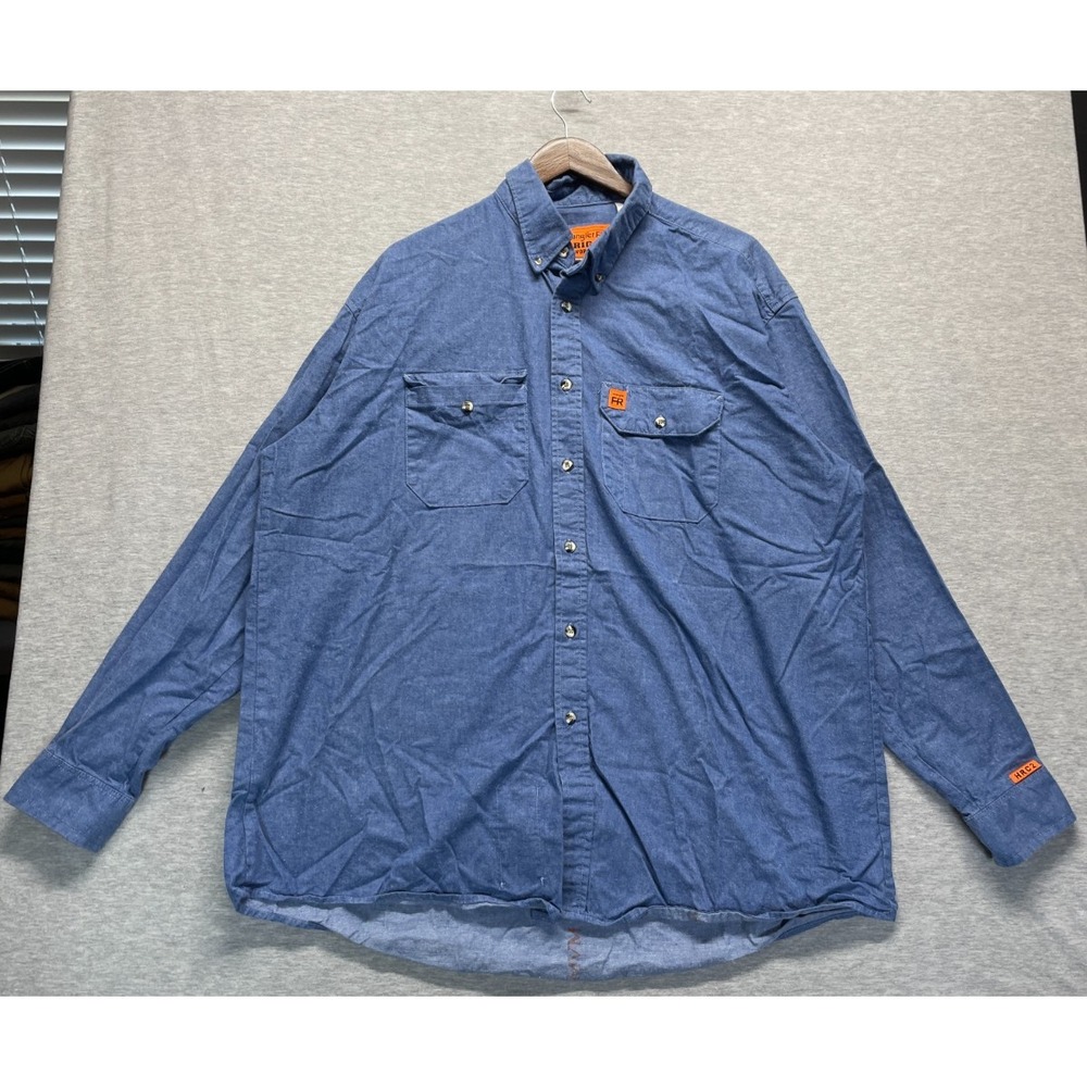 Wrangler Flame Resistant Riggs Flap Pocket Work Shirt Mens XLT Blue Button Down
